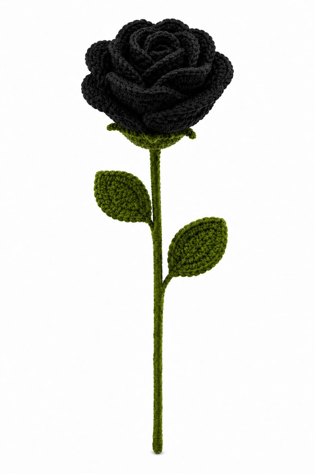 Handcrafted Crochet Rose Flower (Single Stem) – Artificial Knitted Yarn Rose, Long Lasting Gift for Valentine, Anniversary, Home Decor (Black)-image-29
