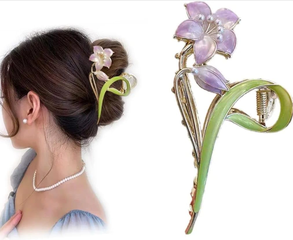 Mermaid Pearl Hair Clip Clutcher Ladies Non-Slip Metal Hair Jaw Clips, Styling Clamp Hair Claw Clip for Women Strong Hold Elegant Bun Hair Accessories (DAISY FLOWER, 1 PCS)-image-30