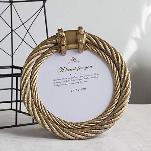 樹脂額縁家族写真フレームホームラウンドスクエアクリエイティブデコレーションデスクトップ卓上ギフト5インチ-ゴールド