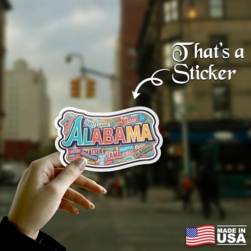 Image of Alabama State Sticker - USA States Vinyl Decal 5 Inch, Waterproof Alabama Map Sticker for Car Bumper, Laptop, Truck, Wall