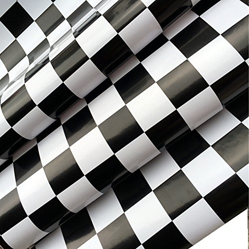Redodeco Adhesive White Black Mosaic Backsplash Tiles Gloss Vinyl Film Kitchen Countertop Peel Stick Wallpaper Shelf Liners 17.7inx100inch Roll