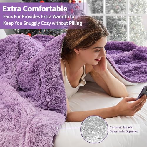 Image of yescool Weighted Blanket for Adults (15 lbs, 60 inch x 80 inch, Eggplant) Heavy Blanket for Sleeping Perfect for 140-160 lbs, Queen Size Faux Fur Blanket with Premium Glass Bead, Machine Washable