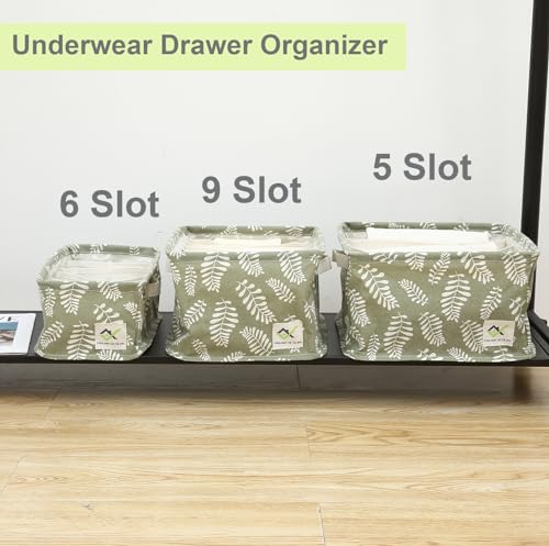 Image of House of Quirk Cotton Linen Set Of 3 Underwear Organizer Set - 5 /6 /9-Compartment Dividers For Closet & Drawer (Green Meadow), Clothing