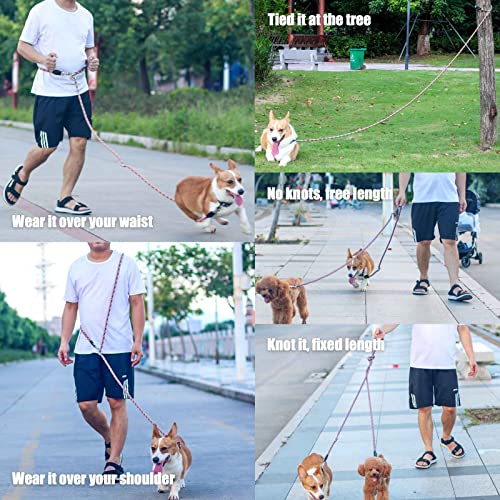 Hands Free Dog Leash(8.5Ft), 8 In 1 Multifunction Nylon Double Leash For Dogs,1.2Cm Dog Training Leash With Reflective Stitching, Adjustable Waist Dog Leash Fits All Waist For Medium Large Dogs-Orange #TOP2