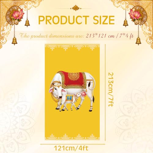 7 x 4 ft Indian Diwali Backdrop, Traditional Pooja Banner Decor, with Rope by Fanfanwin - Used condition - Image 2