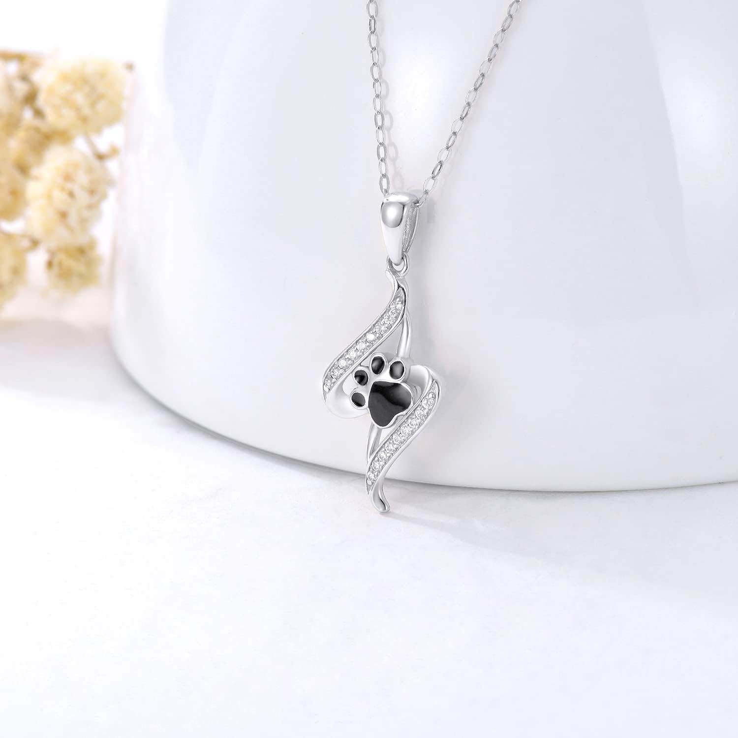 SISGEM 14k White Gold Dog Cat Paw Print Necklace for Women, Real Gold Chain and Pendant, Gifts for Her, 16-18 Inch - Image 5