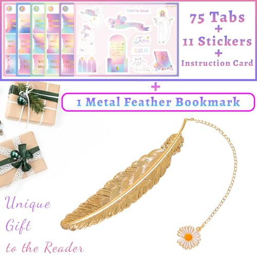 Image of Bible Tabs with Unique Stickers, Laminated Bible Tabs for Women & Men, Christian Gifts, Large Print Bible Tabs for Easy Navigation, Bible Book Index Tabs Labels, Bible Study Supplies, Rainbow3 SQ1