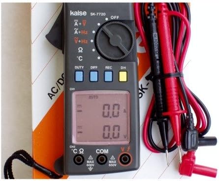 Close-up view of the Kaise SK-7722 Digital Clamp Meter's display and control buttons