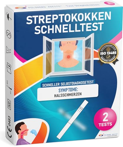 ADESTE Streptokokken Schnelltest A für Kinder und Erwachsene – Strep A Schnelltest. Packung mit 2 Tests