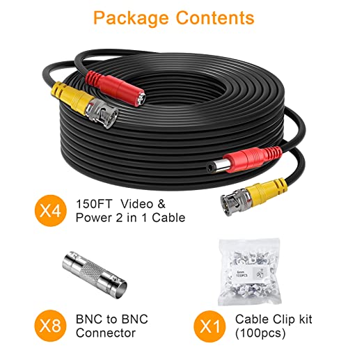 Wildhd Bnc Cable 4X150Ft All-In-One Siamese Video And Power Security Camera Cable,Bnc Extension Wire Cord With 2 Female Connectors For All Max 5Mp Hd Cctv Dvr Surveillance System (4X150Ft,Black) #TOP6