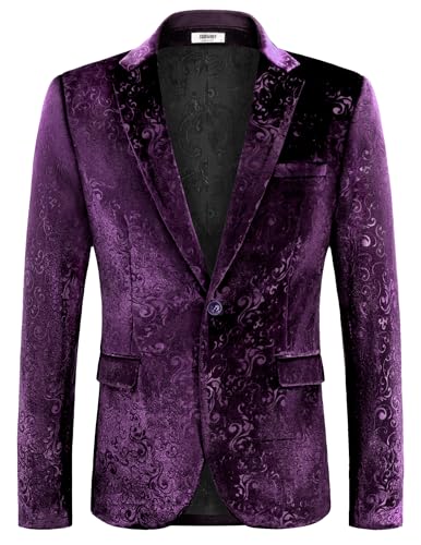 Image of COOFANDY Men's Velvet Blazer Notched Lapel Velour Suit Jacket One Button Tuxedo Jackets for Wedding Prom Party Dinner