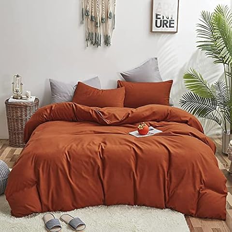 Houseri Burnt Orange Duvet Cover Queen Rust Bedding Sets Full Size Terracotta Caramel Duvet Cover Set Queen Solid Color Bedding Duvet Women Men Boys Girls Reddish Brown Bed Duvet Covers Full Size Cover