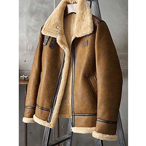 Denny&Dora New Shearling Coat Mens B3 Bomber Jacket Brown Leather Jacket Short Fur Coat Mens Winter Coats3