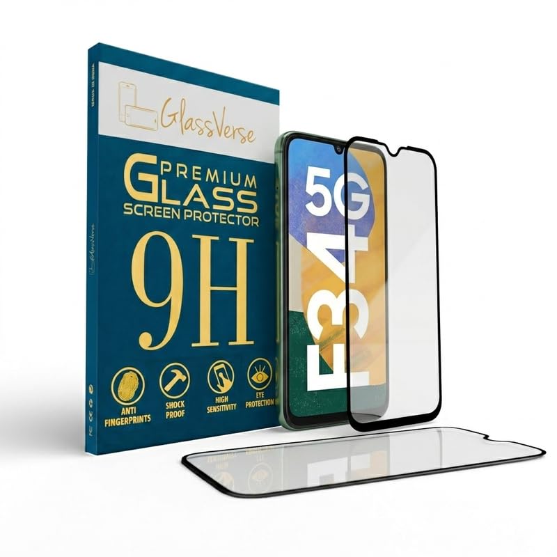 Image of GlassVerse PureView Tempered Glass for Samsung Galaxy F34 5G | Crystal Clear, 9H Hardness Screen Protector, Edge to Edge, Case Friendly, Hassle-less Installation Kit Included. (Pack of 2)