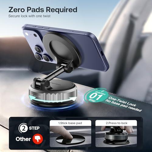 Image of Golinbox Upgraded Nano Gel Vacuum Magnetic Car Phone Holder for MagSafe 360 Adjustable, [100+LBS Suction & 3000gf Magnetic] Suction Cup Phone Mount for Your Car /Gym /Mirror Mount for iPhone & Android
