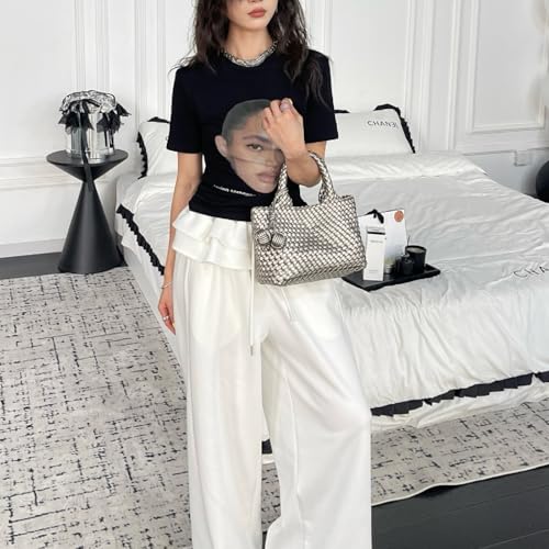 Image of Woven Tote Bag for Women with Coin Purse, Foldable Chain Small Crossbody Handbags, Fashion Shoulder Bag, Hobo Satchel