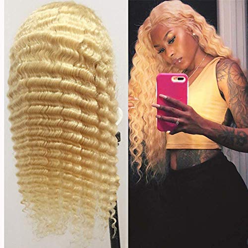 Glueless 613 Blonde Lace Front Wigs Human Hair with Baby Hair Pre Plucked Middle Part Peruvian Deep Wave Lace Frontal Wig Can Be Dyed Honey Blonde Remy Lace Wigs For Women (12", deep wave)