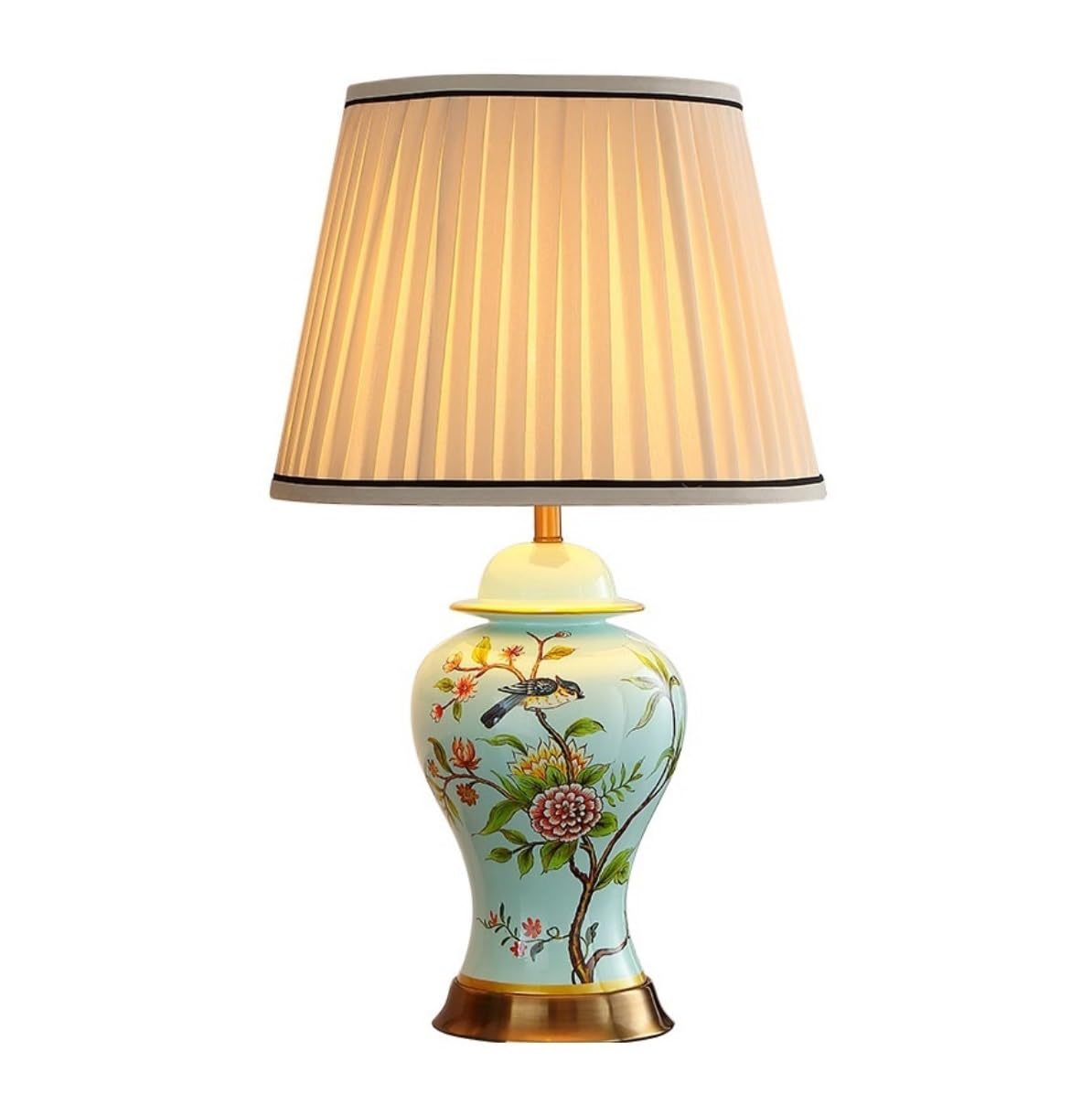 SGKOMN Table Lamp Table Lamps For Living Room American Style Table Lamp Ceramic Bedside Lamp Fabric Lampshade Nightstand Lamp For Living Room Bedroom Bedside Lamps Lamp For Bedr-Dimmer-36 * 55cm