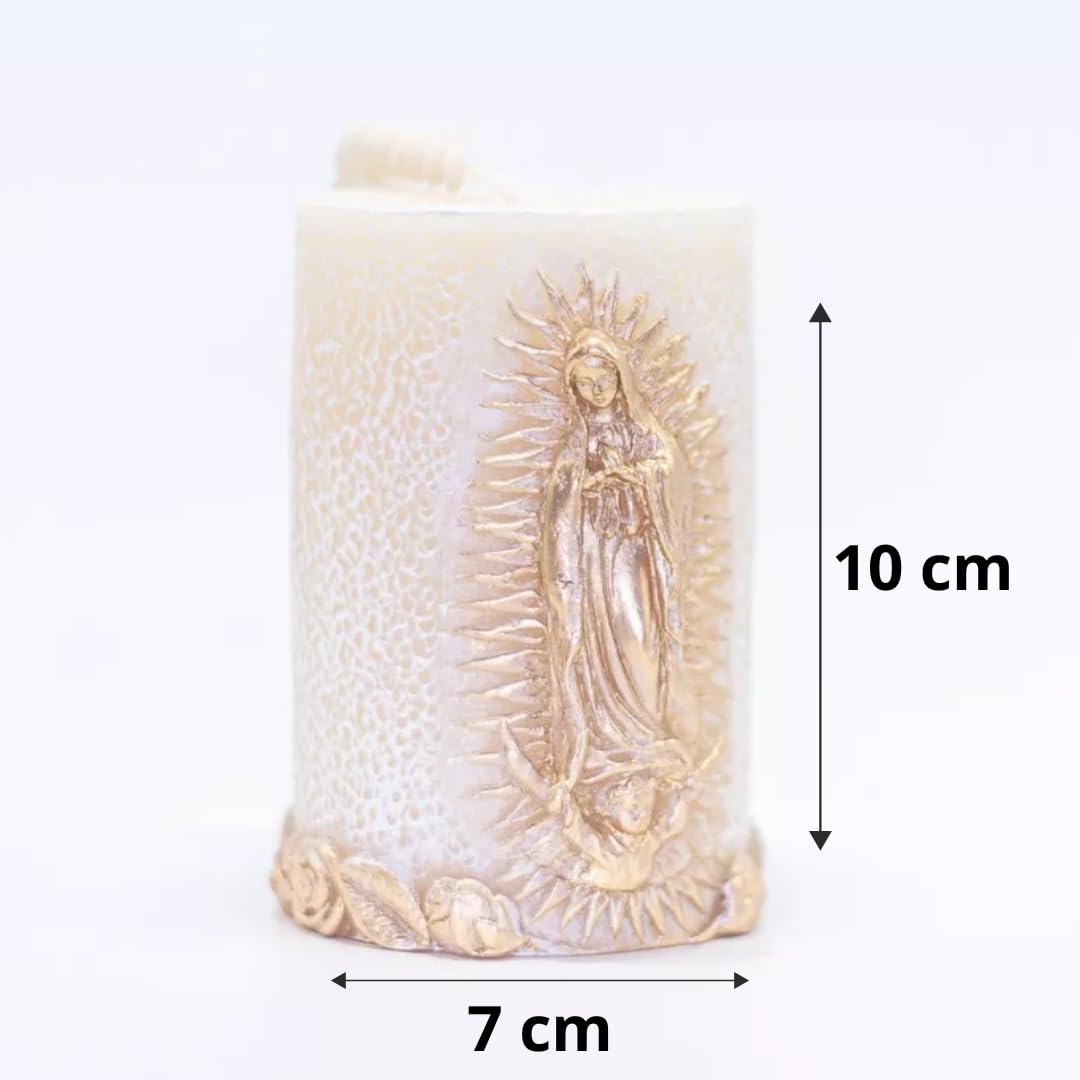 Kanica Virgen De Guadalupe Scented Candle - Rose Fragrance - Religious Candles with White & Golden Design - Perfect Prayer Candle for Baptism, Wedding, Gifting & More - Traditional Christian Candles