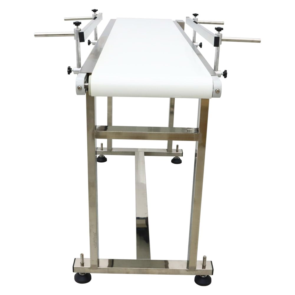 WYDDDARY PU Flat Belt Conveyor Stainless Steel Conveyor Machine 59x11.8inch Industrial Transport Conveyor 110V 120W Adjustable Speed Double Guardrail Electric Conveyor White