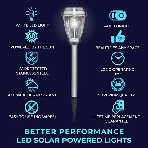 Set of 6 LED Solar Pathway Lights, Low Voltage, Wireless Solar Path Lights for Lawns, Gardens, Yards and More, Stainless Steel Pathway Lights to Brighten and Enhance The Look of Any Outdoor Space