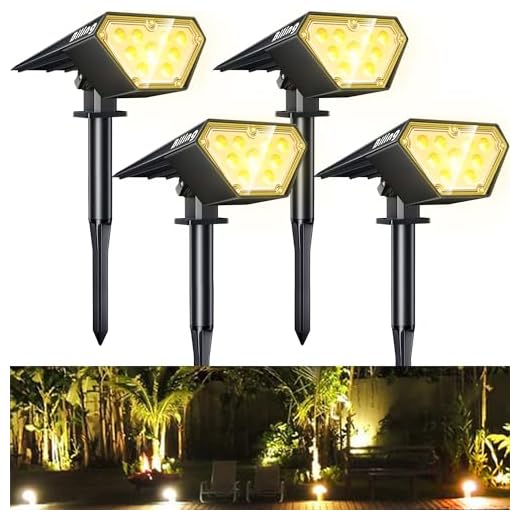 Biling Solar Spotlights Outdoor, 2-in-1 Solar Landscape Lights 12 LED Bulbs Solar Powered Lights IP67 Waterproof Adjustable Wall Light for Patio Pathway Yard Garden Driveway Pool - Warm White(4 Pack)