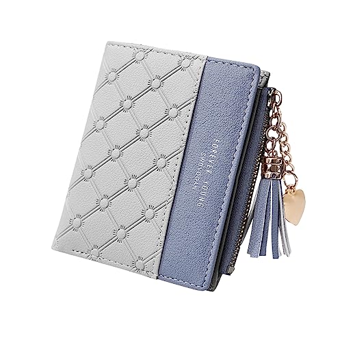 FuninCrea Leather Wallet, PU Small Purses for Women, Bifold Card Holder Small Purse with Zipper Coin Pocket, Multicard Women's Wallets Coin Purse for Cash, Cion, Card, Bill (grey)
