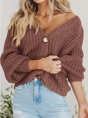 Image of PRETTYGARDEN Women's Chunky Knit Open Front Sweater Long Sleeve Button Loose Short Cardigan Outerwear Coats