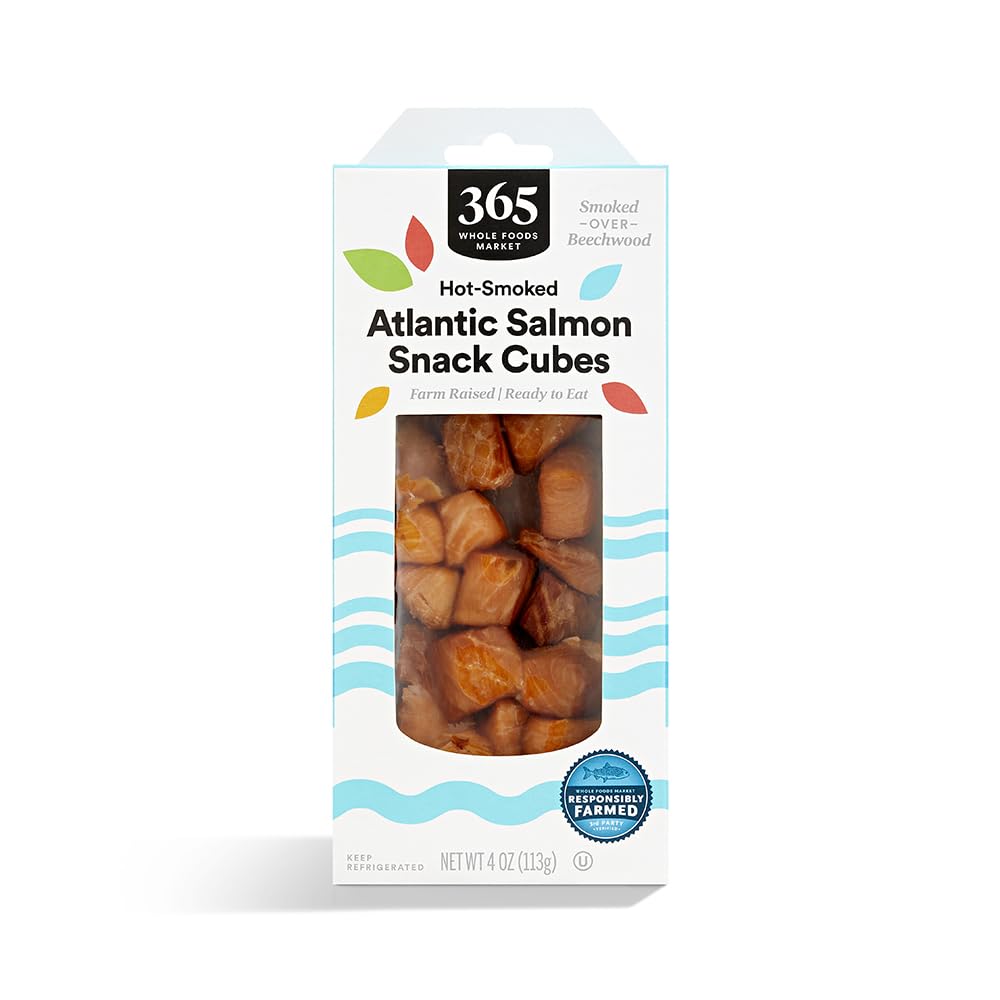 365 by Whole Foods Market Hot Smoked Atlantic Salmon Cubes, 4 oz - Responsibly Sourced, Preservative-Free Frozen Seafood