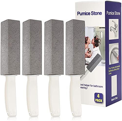 Pumice Stone Toilet Bowl Cleaner with Handle - Pumice Stone for Toilet Cleaning - Stain Remover - Also Cleans Limescale, Hard Water Rings, Tiles, Iron and Rust, Household Cleaning 4 Pack