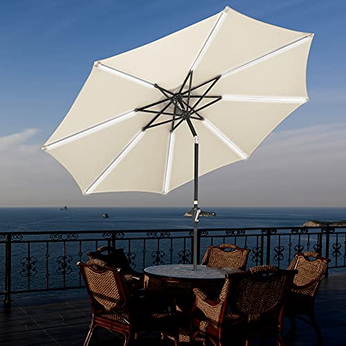 Yescom 10Ft Solar Led Lighted Patio Umbrella With Tilt And Crank 8 Ribs Outdoor Market Umbrella For Table Garden Canvas Natural White #TOP2