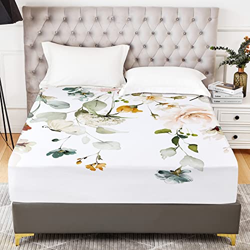 YIYEA Queen Floral Fitted Sheet, 16" Deep Pocket, Soft Microfiber, 1-Piece by YIYEA - Used condition - Image 6