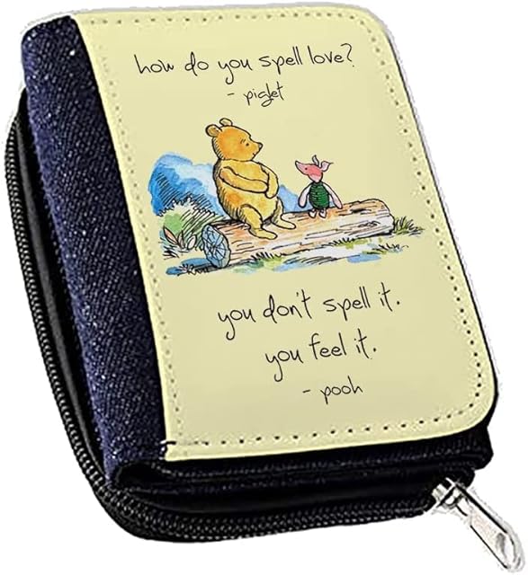 Giftme Winnie The Pooh Quotes How Do You Spell Love? You Don't Spell It Birthday Womens Denim Coin Wallet, Girls Purse, Stags Purse., Black