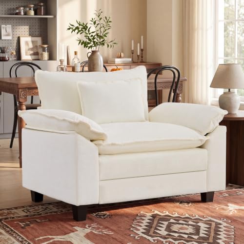Image of Oprisen Modular Sectional Sofa, Comfy Cloud Couch Sectional Sofa, Chenille Sofa Sleeper Deep Seat Sofa with Throw Pillows for Living Room (Beige White, 53 inch- Single Seat)