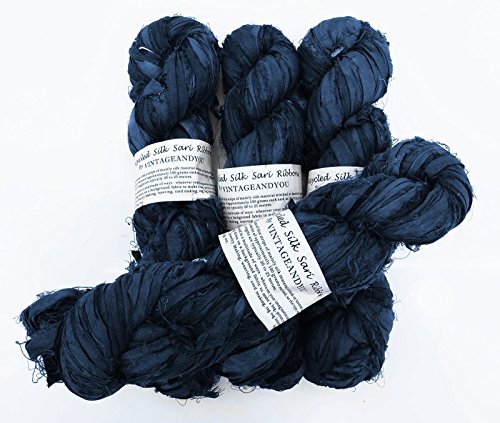 100G Recycled Sari Silk Ribbon Yarn, Jewelry Making Trim - Prussian Blue #TOP7
