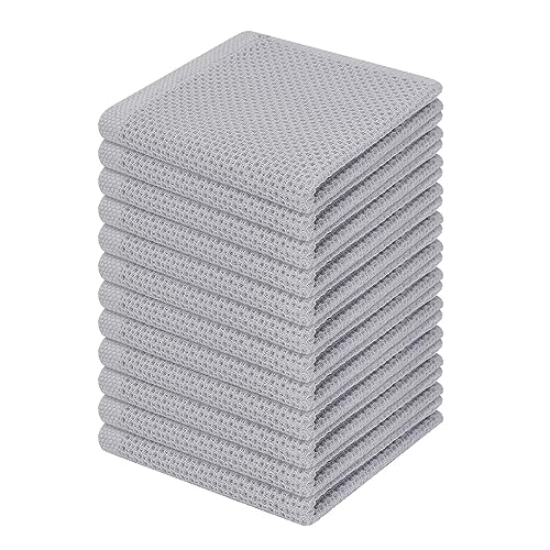 Image of Homaxy 100% Cotton Waffle Weave Kitchen Dish Cloths, Ultra Soft Absorbent Quick Drying Dish Towels, 12 x 12 Inches, 12-Pack, Light Gray