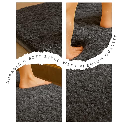 Image of VAS COLLECTIONS Microfiber Solid & Striped Anti-Skid Bath Mats - Pack of 2 (Grey, 35x50 cm)