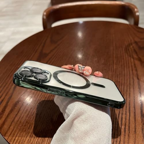 Étui de charge sans fil iPhone 14 Pro Max antichoc transparent magnétique vert