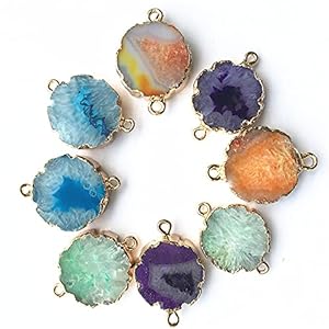 YANGYUE Charme de pendentifs d&rsquo;agates d&rsquo;or de Tranche de Pierre Naturelle, connecteur de cornaline de Pierre 21X21Mm, Couleur mélangée envoyée au Hasard 6 pièces