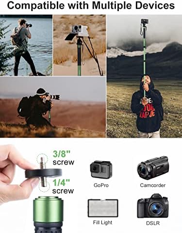 Monopod, Moman MA66 Carbon Fiber Camera Monopod, Portable Extendable Travel Monopod with Tripod Stand Base for Canon Nikon DSLR Camera Gopro, Max Load 22Lbs/10kg Height up to 66 inch, Black Greeen