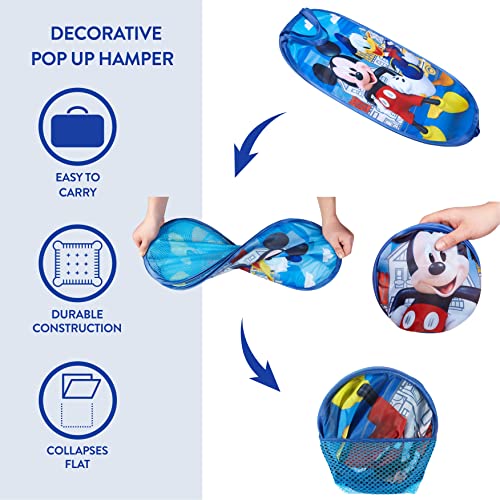 Image of Mickey Mouse Pop Up Laundry Hamper with Durable Carry Handles,Blue Kids Clothes Storage, 21 inch H x 13.5 inch W x 13.5 inch L