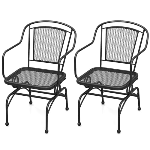 Tangkula Outdoor Rocking Chair Set of 2 Patio Rocker Chairs with Steady Rocking Function Outdoor Dining Chairs with Metal Mesh Backrest & Seat Armrest Adjustable Foot Pads for Yard Deck Balcony
