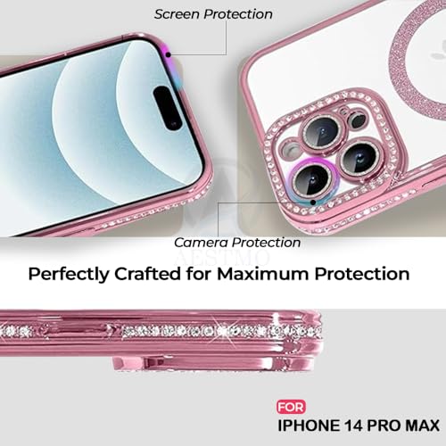 Image of AESTMO Back Cover for iPhone 14 Pro Max Compatible with MagSafe | Diamond Glitter Case | Luxury Bling Rhinestone Soft Clear TPU Bumper | Camera Lens Protection Cover for iPhone 14 Pro Max (Pink)