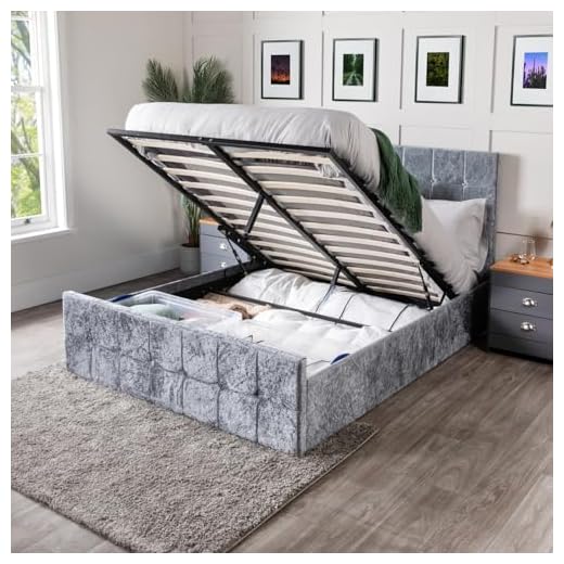 Home Treats Crushed Velvet Gas Lifting Wooden Ottoman Bed Frame