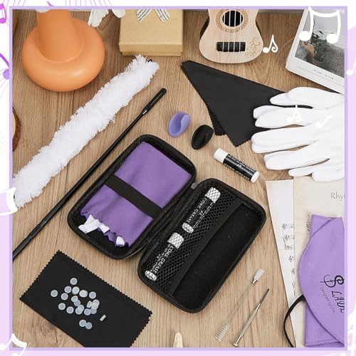 Image of Vesici 40 Pcs Flute Cleaning Kit, Flute Care Accessories Set,Purple | Portable Music Accessory Organization with Cleaning Rod, Swab, Brush, Grease, Case, Thumb Rest Cushion for Flute Maintenance