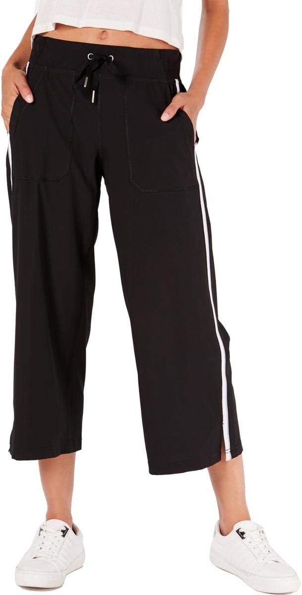 Calvin Klein Performance Womens Contrast Trim Wide Leg Capri Pants Black M