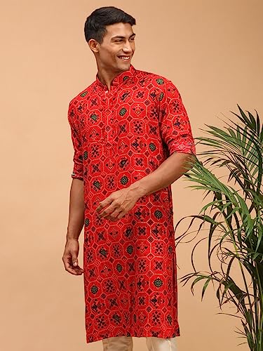 Image of VASTRAMAY Men's Cotton Blend Patola Kurta