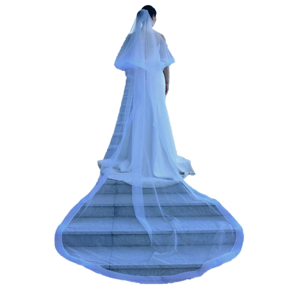 Nozze Long Wedding Veil Cathedral Length Veil 2 Tier Sparking Bride Veil with Blusher Rhinestone Edge Veiled Collection (Color : Ivory, Size : 200cm)