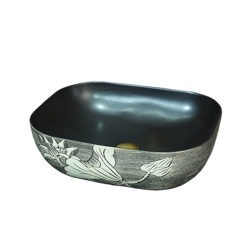 حوض غسيل الحمام Vintage Ceramic Rounded Corner Large Washbasin Retro Art Above Counter Sink