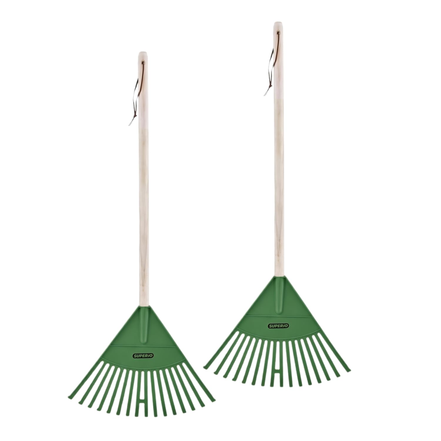 Superio Kids Leaf Rake, 34-Inch Gardening &amp; Lawn Care Tool with Hardwood Handle and Durable Plastic Tines for Leaf Cleanup &amp; Garden Maintenance, Green 2 Pack